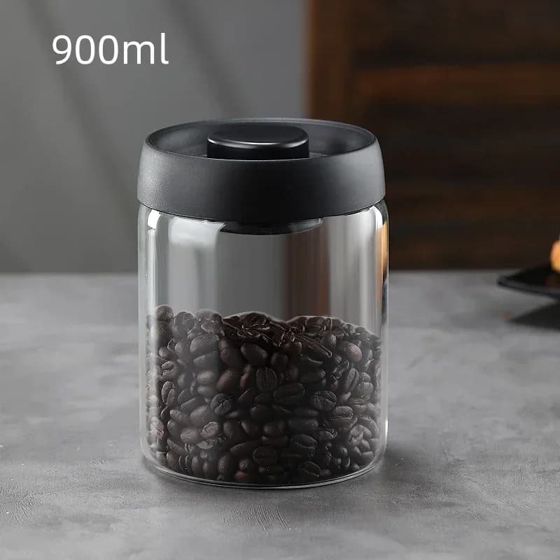 Kaffekanne og lufttett oppbevaringskrukke i glass med vakuumlokk