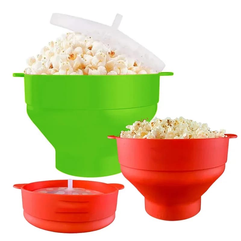 Sammenleggbar popcornbolle i silikon for mikrobølgeovn - BPA-fri med lokk