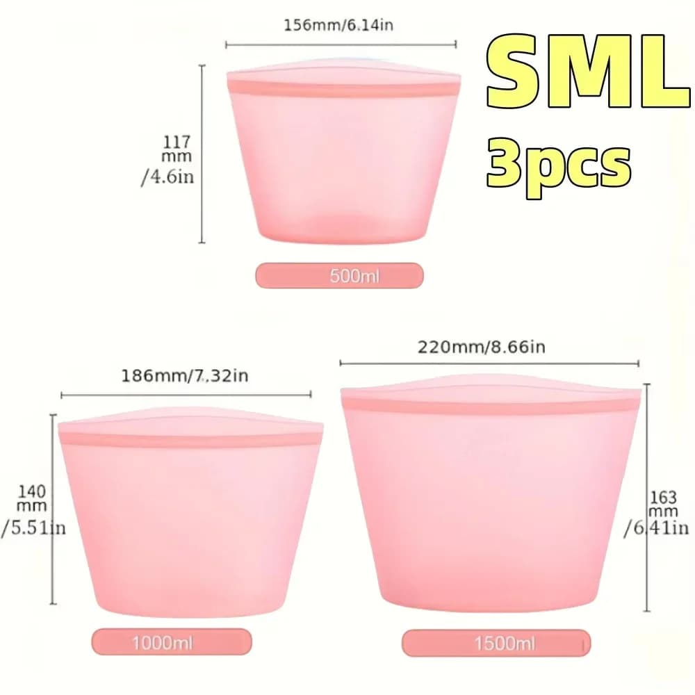 Gjenbrukbare silikonposer til matoppbevaring 1/3-stk | Lekkasjesikre ziplock-poser