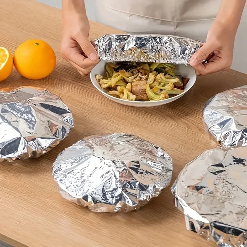 10/100 stk. dekkhetter i aluminiumsfolie – varmebevarende folielokk til skåler og fat