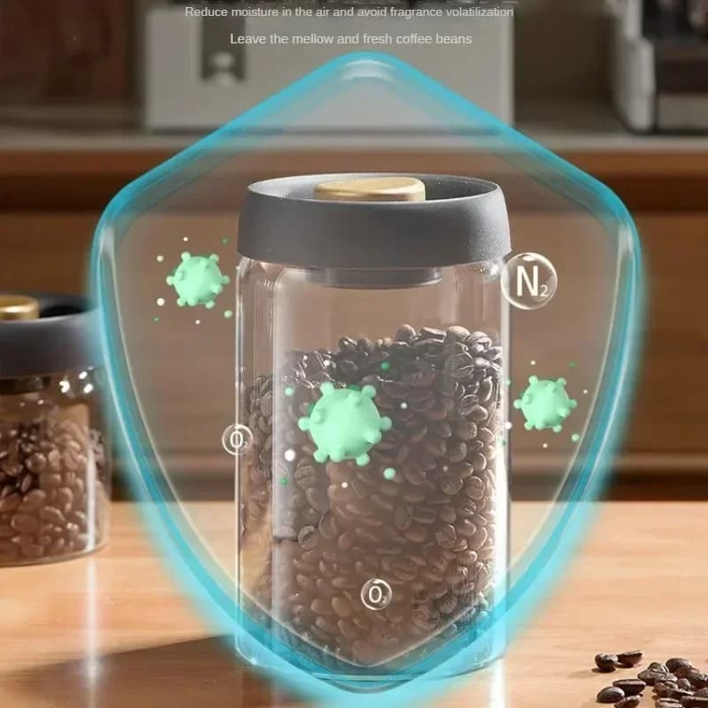 Kaffekanne og lufttett oppbevaringskrukke i glass med vakuumlokk