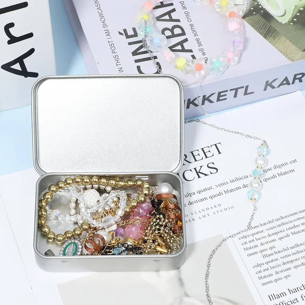 6 stk. metallbokser med hengslet lokk – mini oppbevaringsbokser