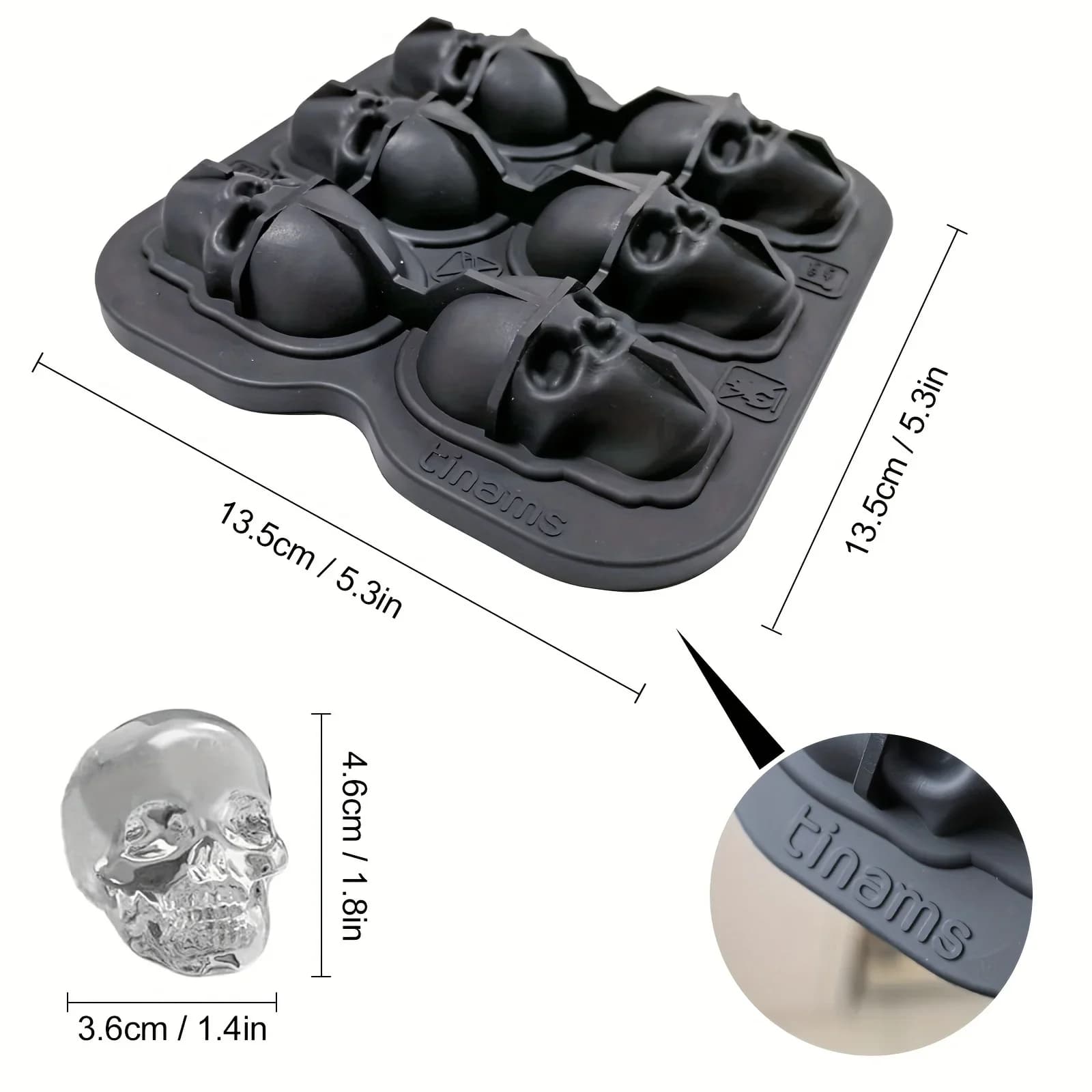 3D hodeskalle isbitform i silikon, BPA-fri isbitform til cocktailer