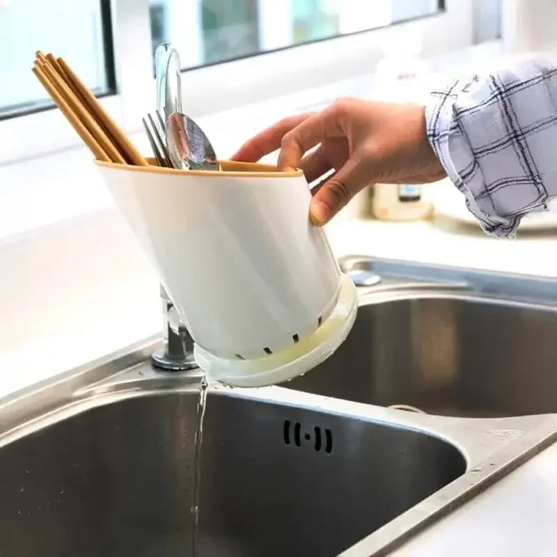 1 stk bestikkholder med dryppbrett og avrenning, oppbevaringsstativ i plast