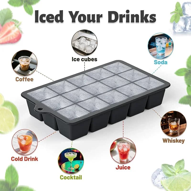 2-pakning isbitformer med lokk | 15 rom silikon isbitbrett for whisky og cocktail