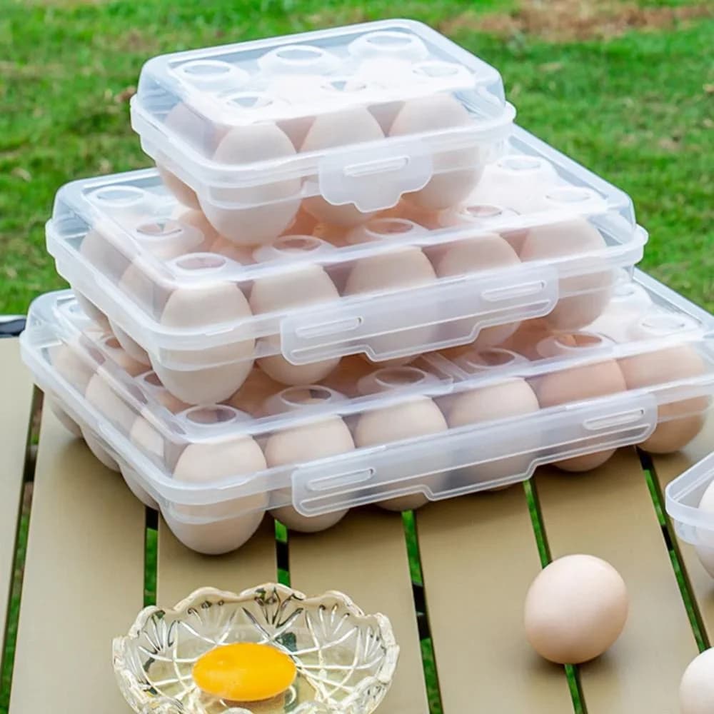 Eggboks i plast med lokk for kjøleskap og tur