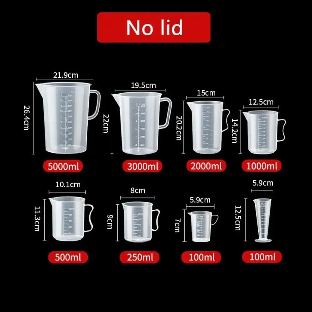 Målebeger i plast med måleskala – 100–5000 ml