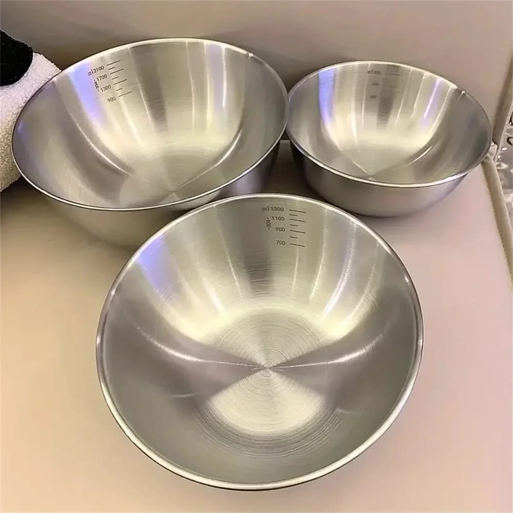 Bollsett i rustfritt stål med måleskala – mikseboller til matlaging og baking