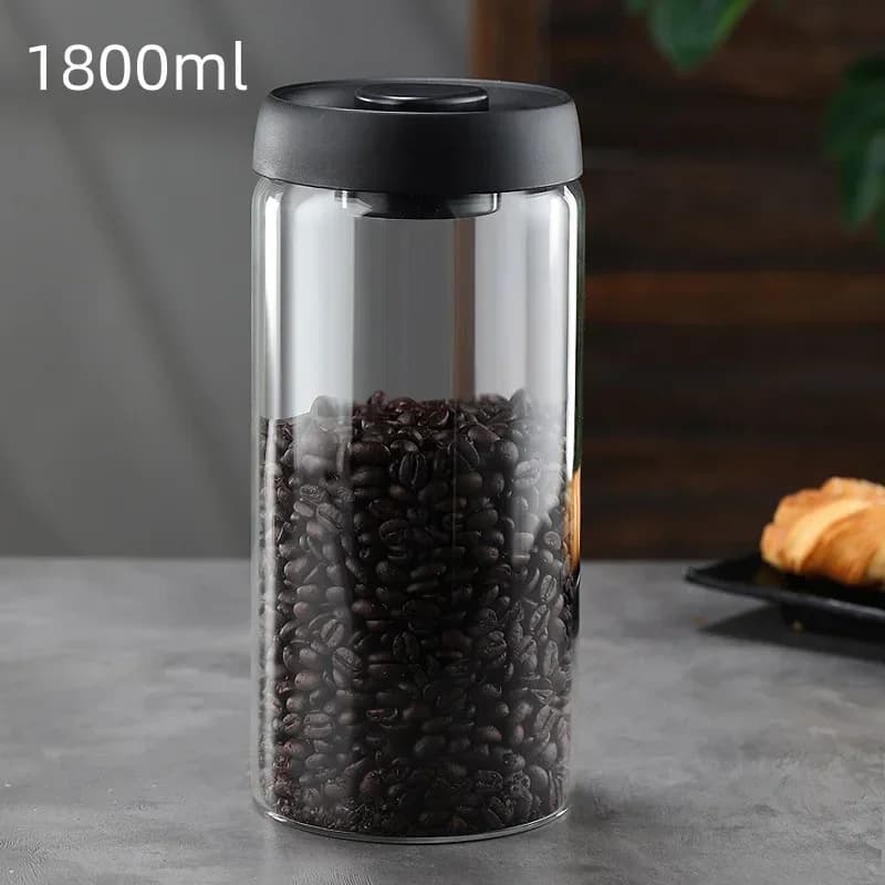 Kaffekanne og lufttett oppbevaringskrukke i glass med vakuumlokk