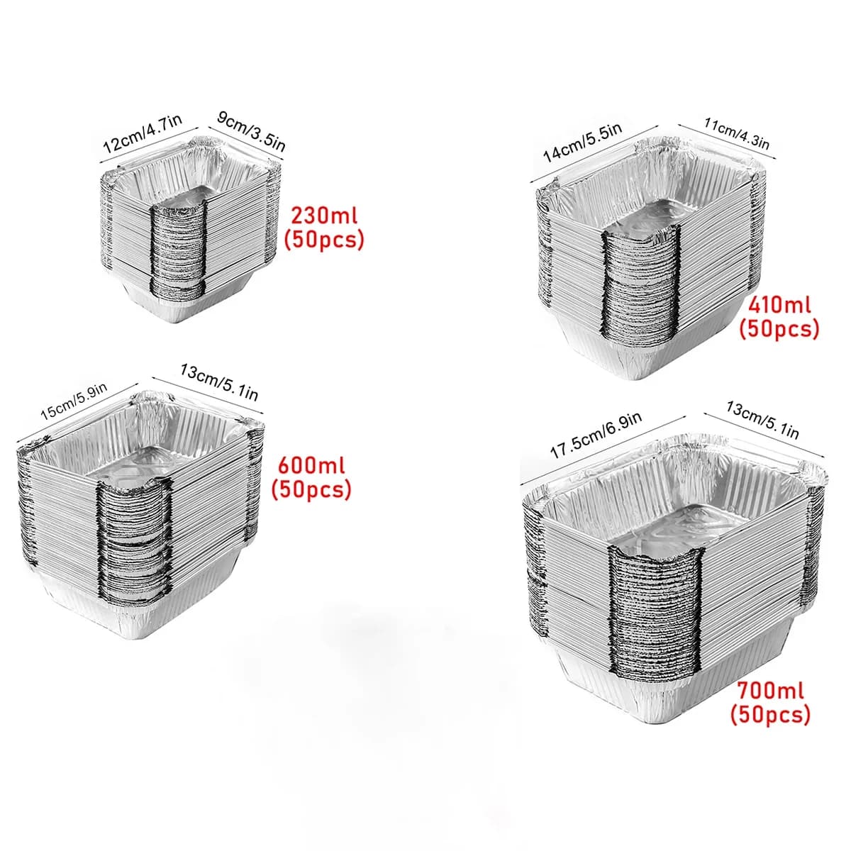 50 stk engangs aluminiumsformer for matlaging og oppbevaring