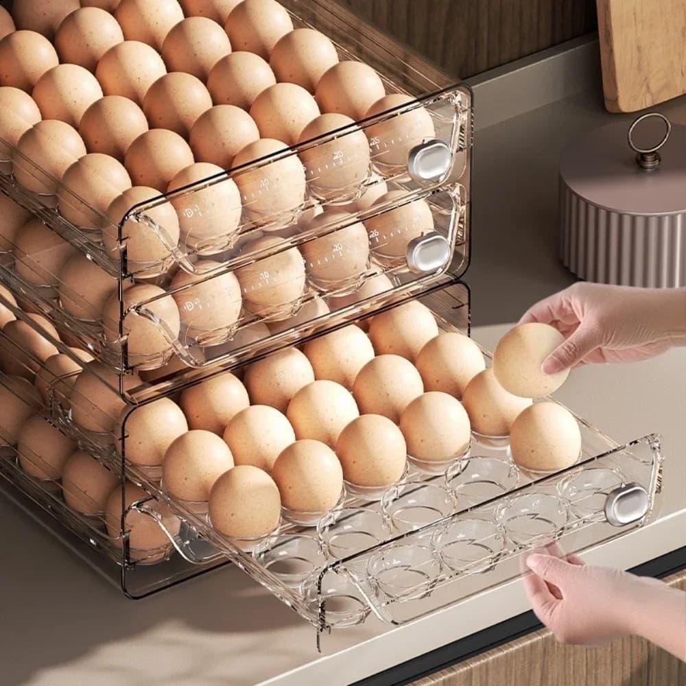 Gjennomsiktig eggboks med to lag – Oppbevaring for egg med tidsskala