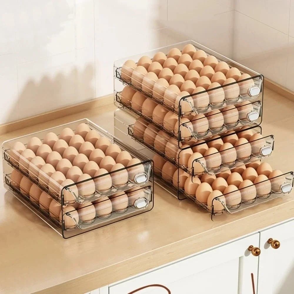 Gjennomsiktig eggboks med to lag – Oppbevaring for egg med tidsskala