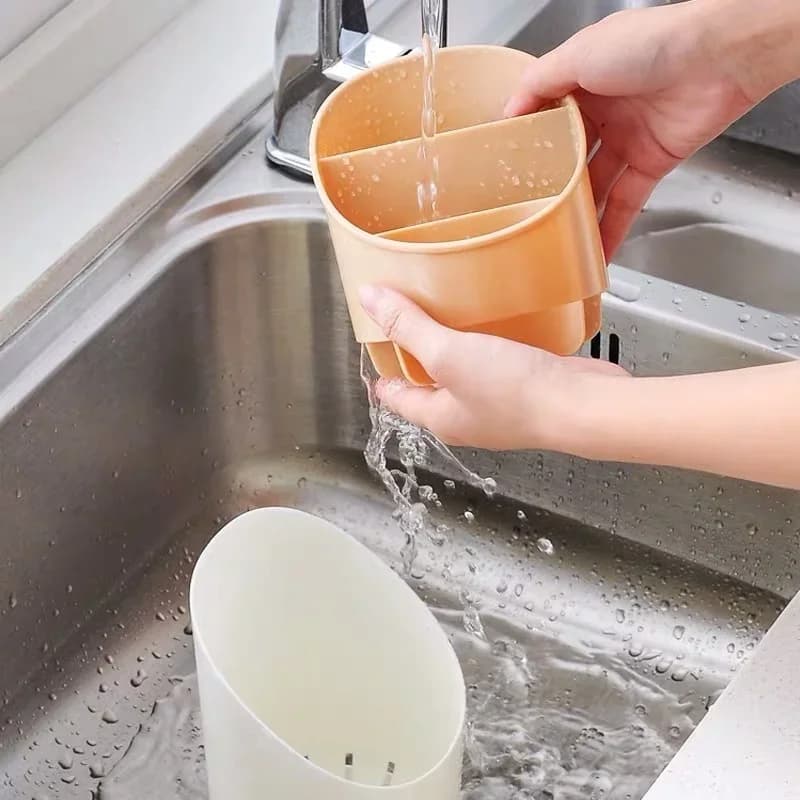1 stk bestikkholder med dryppbrett og avrenning, oppbevaringsstativ i plast