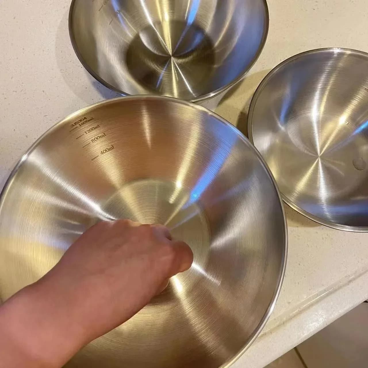 Bollsett i rustfritt stål med måleskala – mikseboller til matlaging og baking