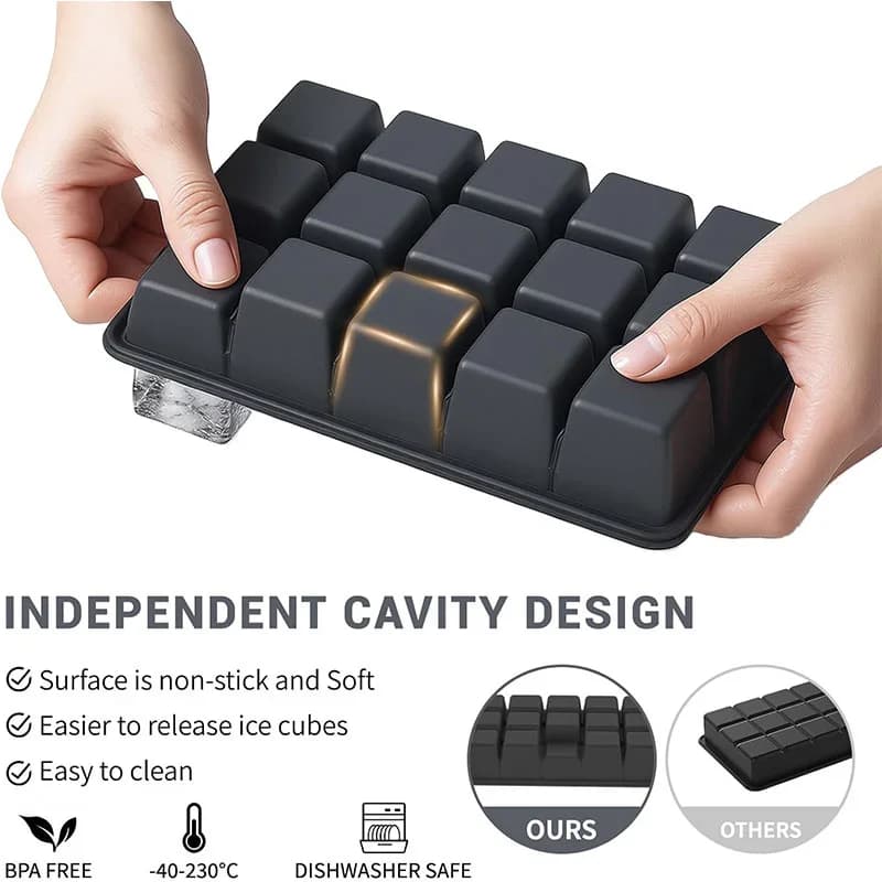 2-pakning isbitformer med lokk | 15 rom silikon isbitbrett for whisky og cocktail