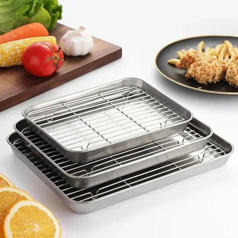 Bakebrett med rist i rustfritt stål - Stekebrett for stekeovn og grill