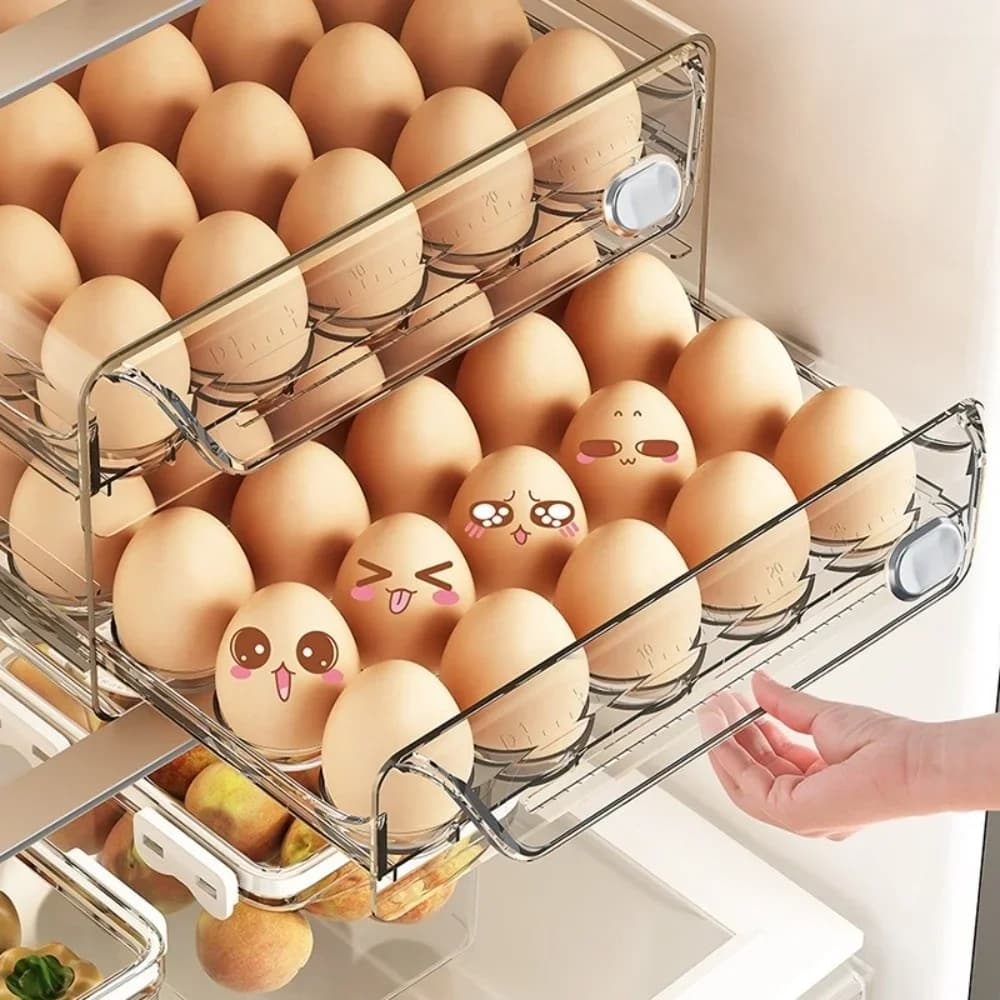 Gjennomsiktig eggboks med to lag – Oppbevaring for egg med tidsskala