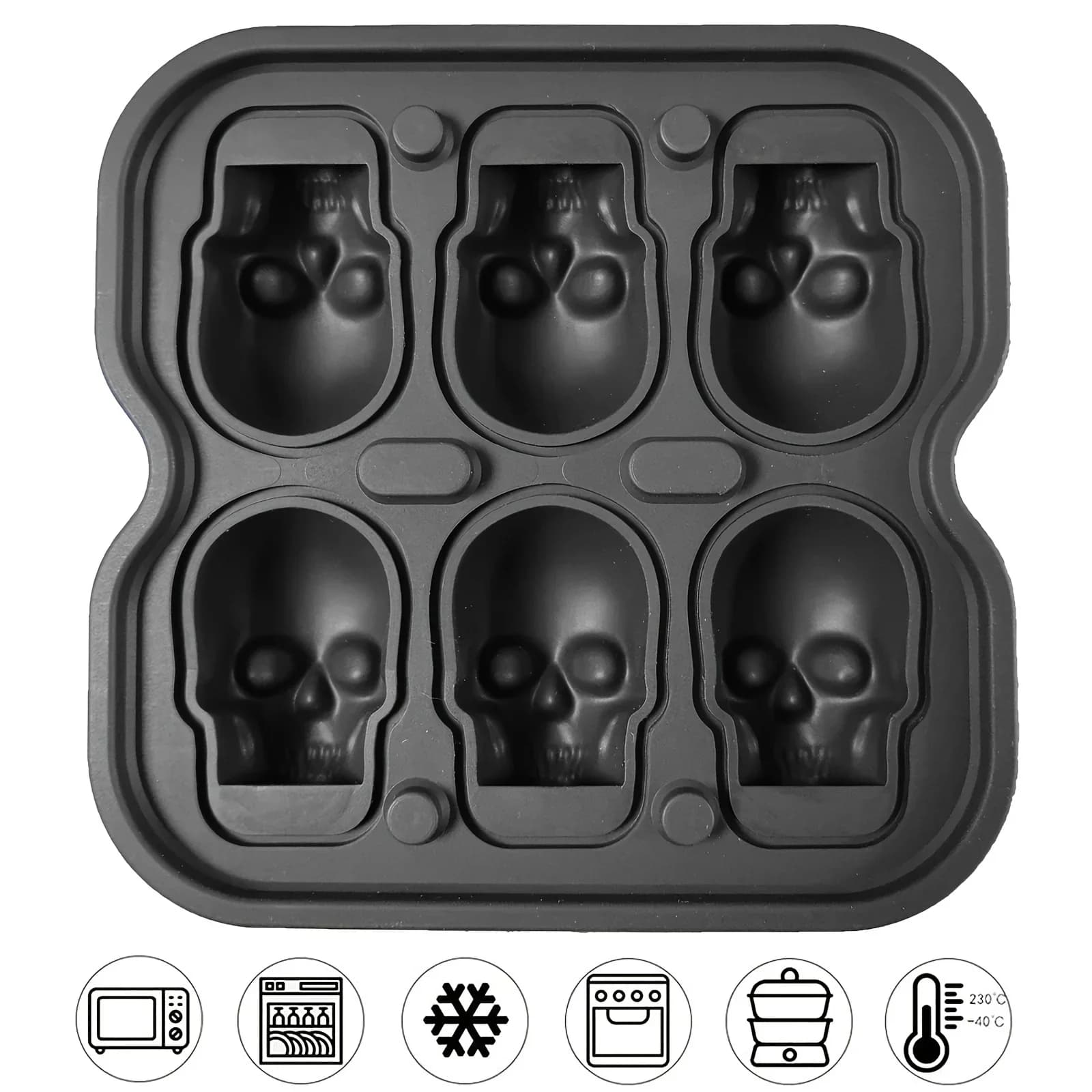 3D hodeskalle isbitform i silikon, BPA-fri isbitform til cocktailer