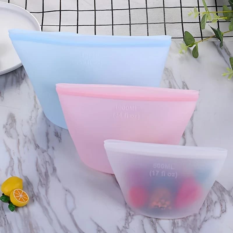 Gjenbrukbare silikonposer til matoppbevaring 1/3-stk | Lekkasjesikre ziplock-poser