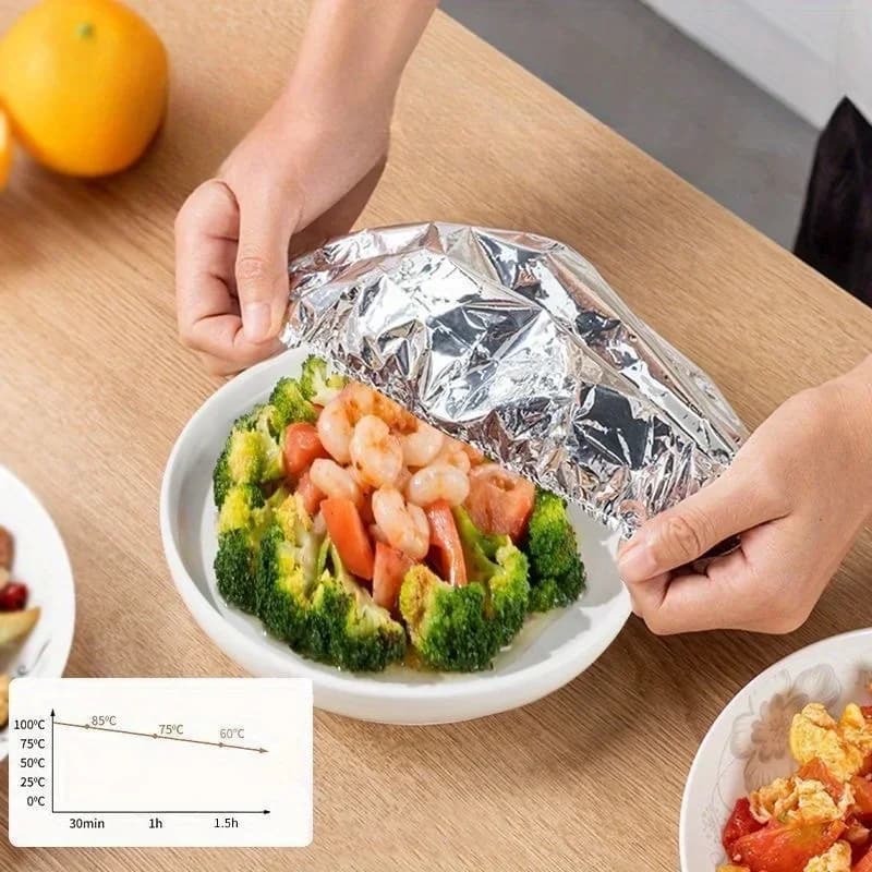 10/100 stk. dekkhetter i aluminiumsfolie – varmebevarende folielokk til skåler og fat