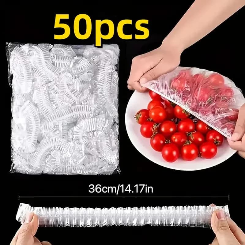 50 stk. gjenbrukbare elastiske matovertrekk i PE – tøybare plastlokk